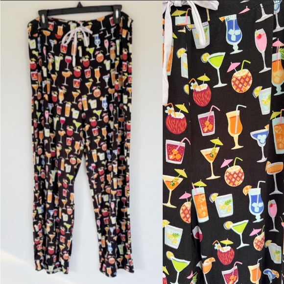 Amanda Blu black colorful cocktail print wide leg stretch pajama pants size XL - Picture 11 of 11